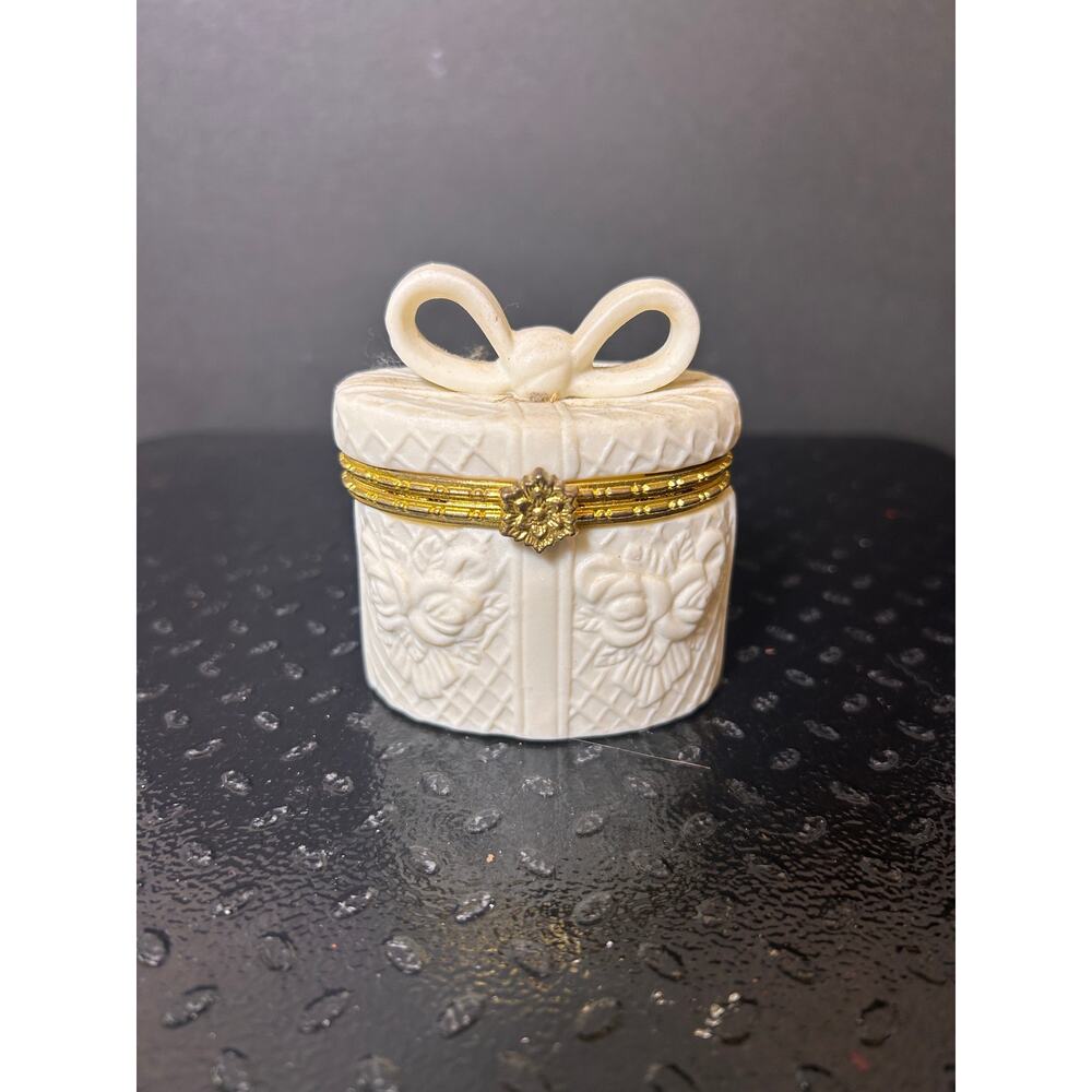 White Porcelain Trinket Box with Bow